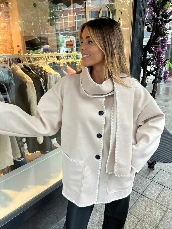 LOF Boutique Inspired Scarf Coat Beige & White> Jassen