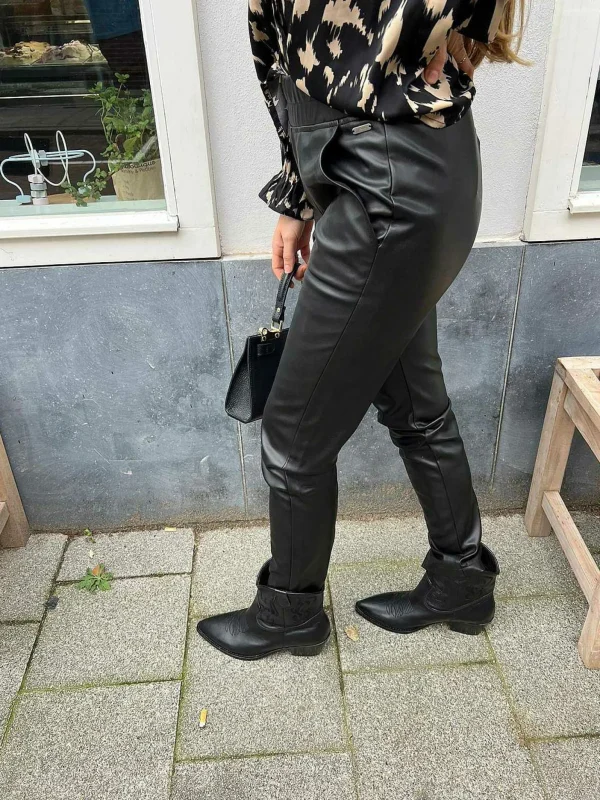 LOF Boutique Jacky Leatherlook Jogger Black> Broeken