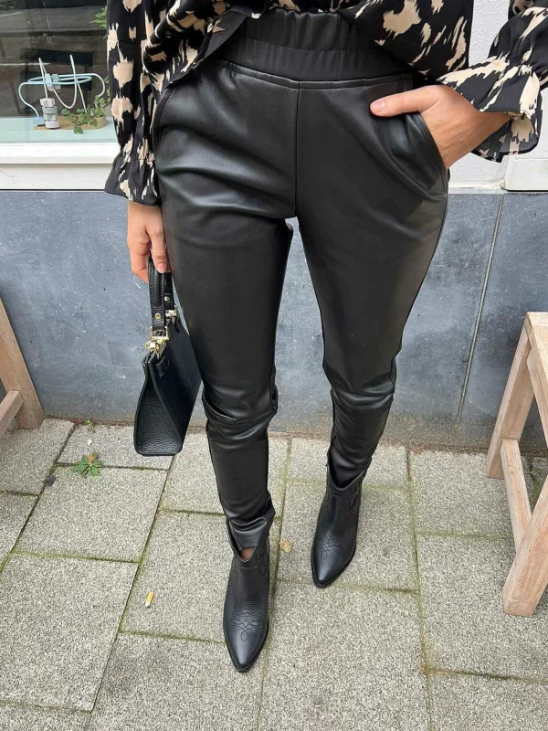 LOF Boutique Jacky Leatherlook Jogger Black> Broeken