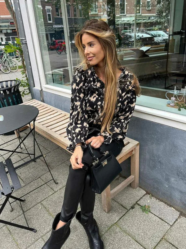 LOF Boutique Jacky Leatherlook Jogger Black> Broeken