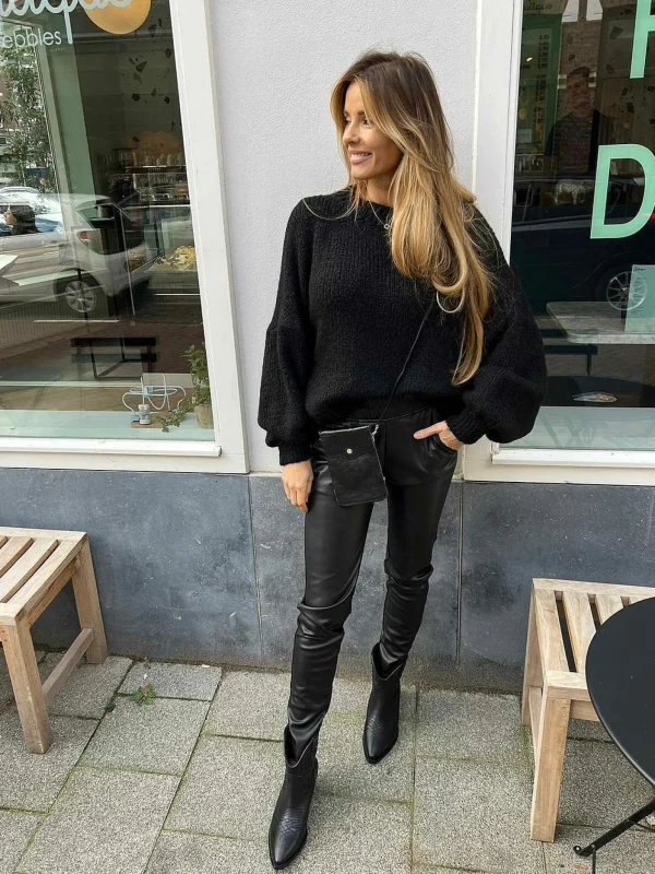 LOF Boutique Jacky Leatherlook Jogger Black> Broeken