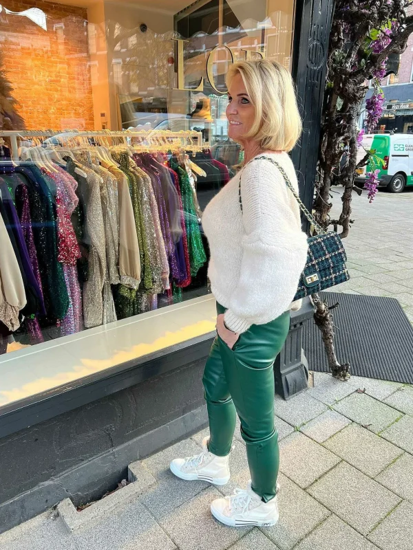 LOF Boutique Jacky Leatherlook Jogger Petrol> Broeken