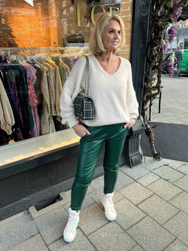 LOF Boutique Jacky Leatherlook Jogger Petrol> Broeken