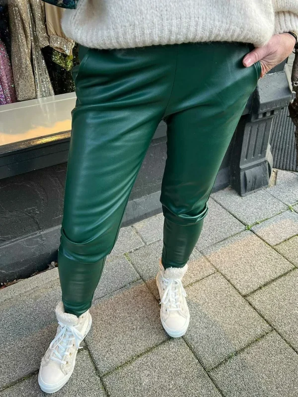 LOF Boutique Jacky Leatherlook Jogger Petrol> Broeken