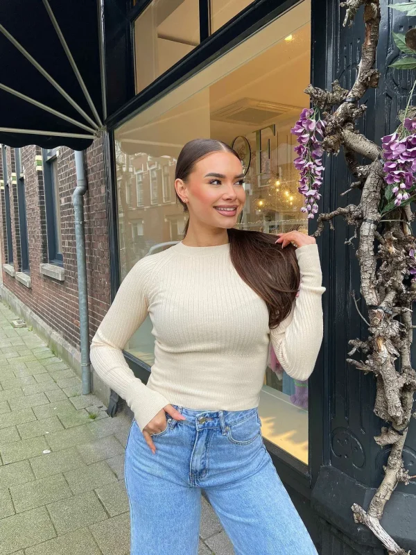 LOF Boutique Jana Ribbed Top Beige> Tops & Blousjes