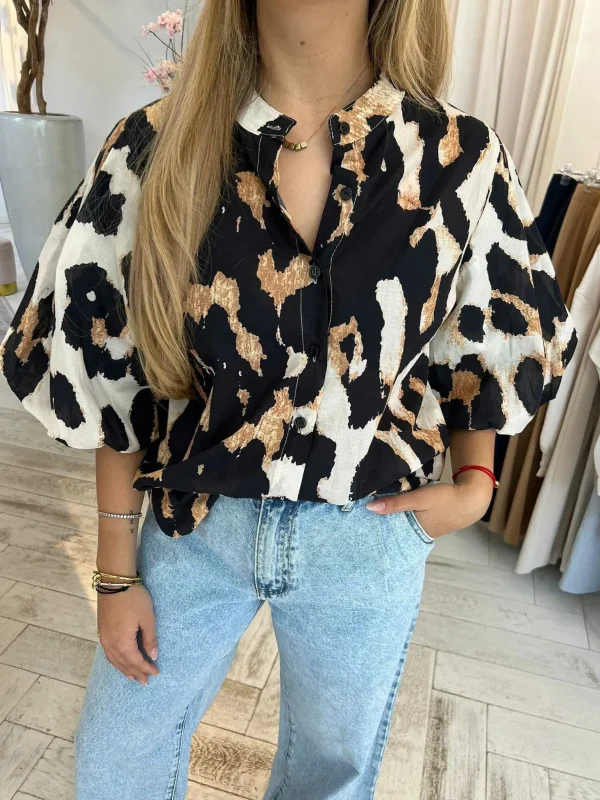 LOF Boutique Jolie Leo Short Sleeve Blouse> Tops & Blousjes