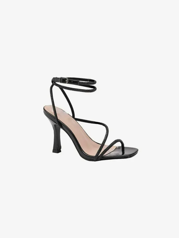 LOF Boutique Joy Glitter Strap Heels Black> Hakken