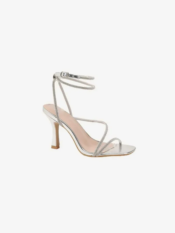 LOF Boutique Joy Glitter Strap Heels Silver> Hakken