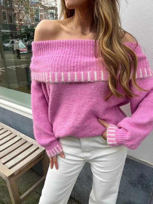 LOF Boutique Julia Off Shoulder Sweater Pink> Truien