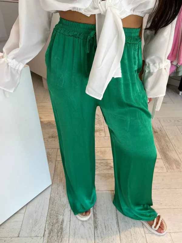 LOF Boutique Julie Silky Pants Emerald Green> Broeken