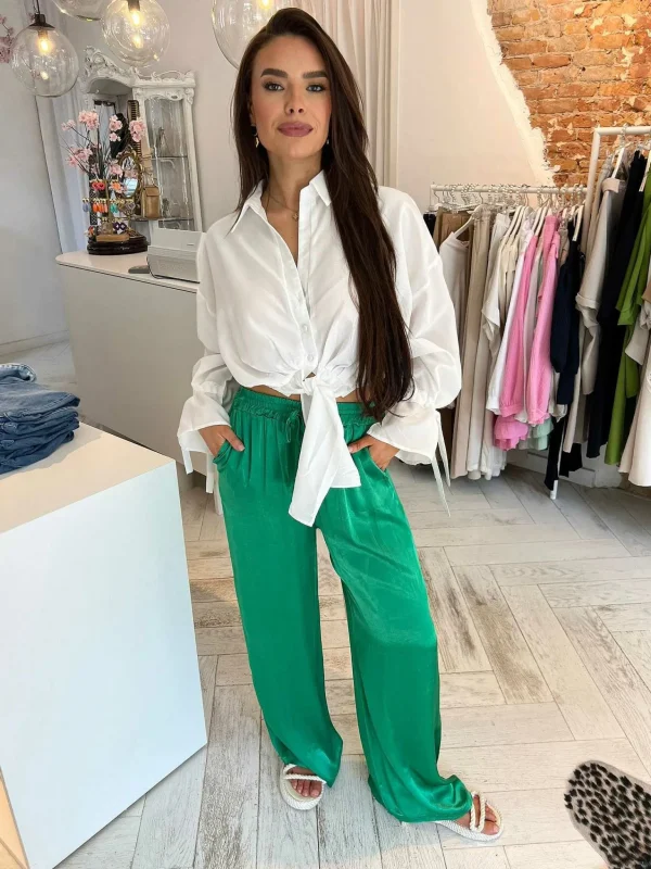 LOF Boutique Julie Silky Pants Emerald Green> Broeken