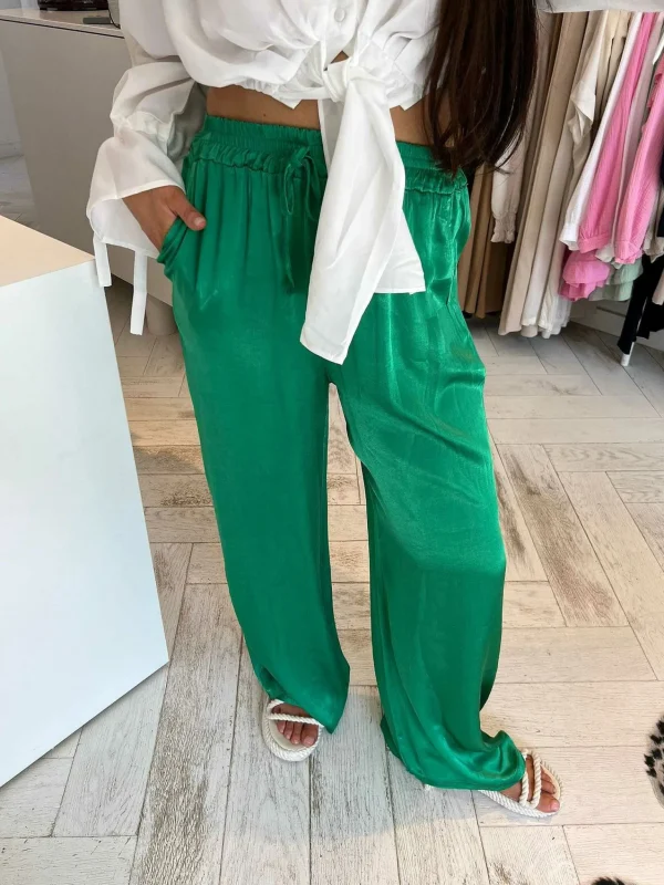 LOF Boutique Julie Silky Pants Emerald Green> Broeken