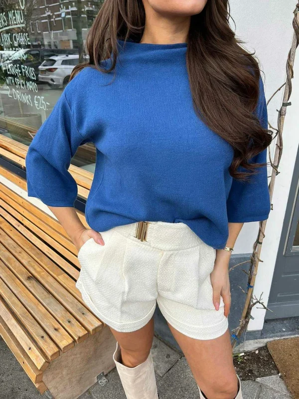 LOF Boutique Katy Short Sleeve Sweater Denim Blue> Truien