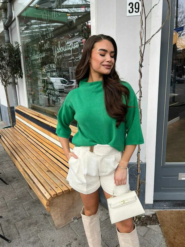 LOF Boutique Katy Short Sleeve Sweater Emerald Green> Truien