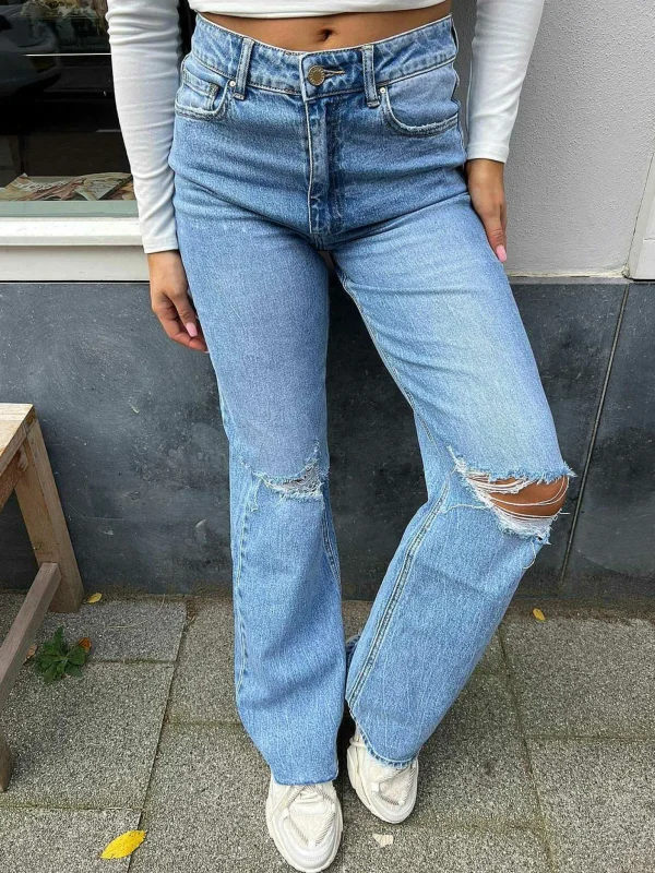 LOF Boutique Kayley Ripped Knee Jeans Blue> Broeken