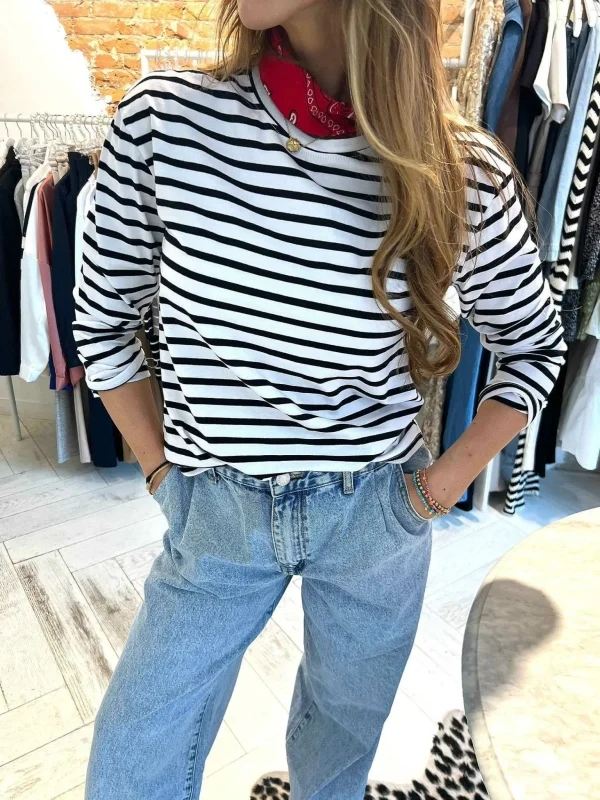 LOF Boutique Kiki Stripe Long Sleeve Top Off White> Tops & Blousjes