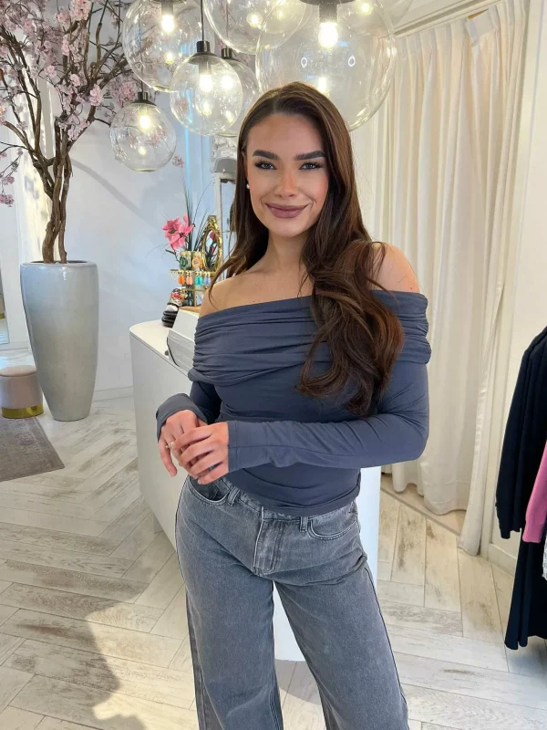 LOF Boutique Lana Off Shoulder Top Grey> Tops & Blousjes