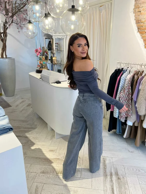 LOF Boutique Lana Off Shoulder Top Grey> Tops & Blousjes