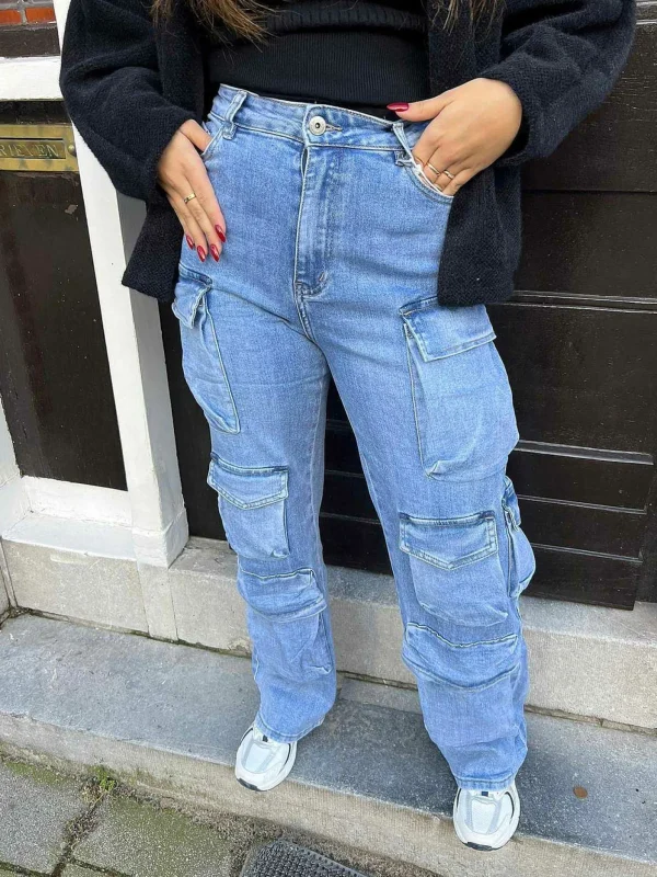 LOF Boutique Leila Cargo Jeans Blue> Broeken