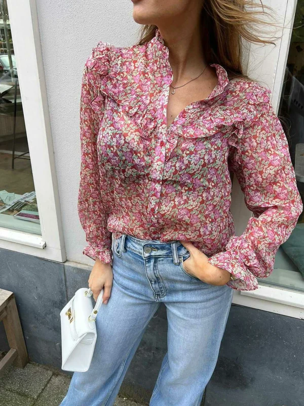 LOF Boutique Livia Flower Blouse Pink> Tops & Blousjes