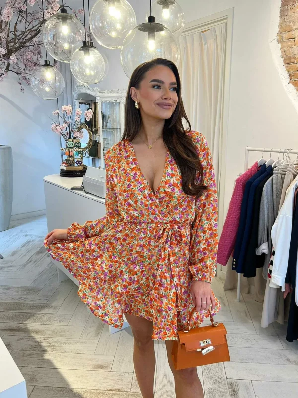 LOF Boutique Livia Flower Ruffle Dress Orange> Jurken