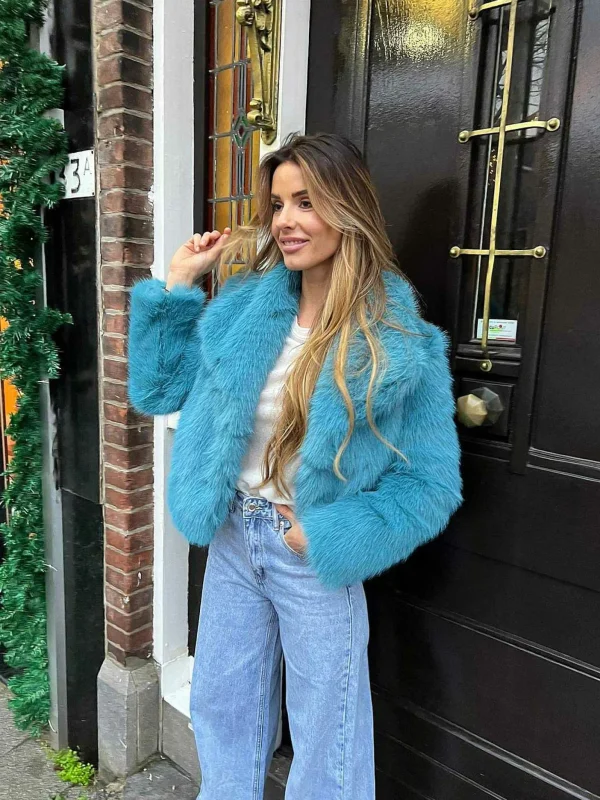 LOF Boutique Lizzy Faux Fur Coat Aqua Blue> Jassen