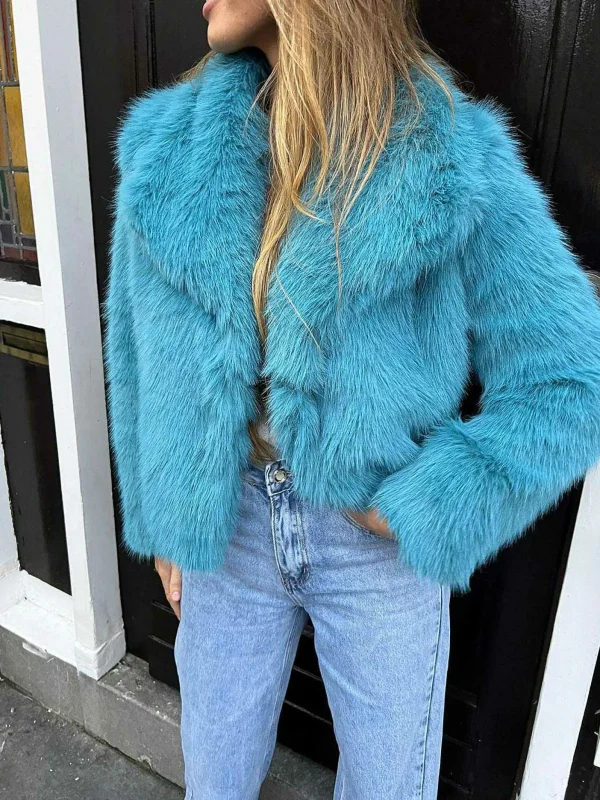 LOF Boutique Lizzy Faux Fur Coat Aqua Blue> Jassen