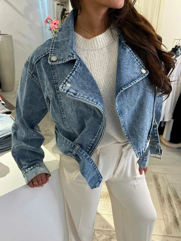 LOF Boutique Lois Cropped Denim Jacket Blue> Jassen