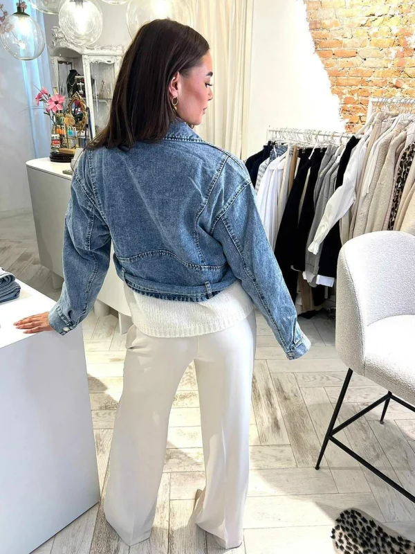 LOF Boutique Lois Cropped Denim Jacket Blue> Jassen