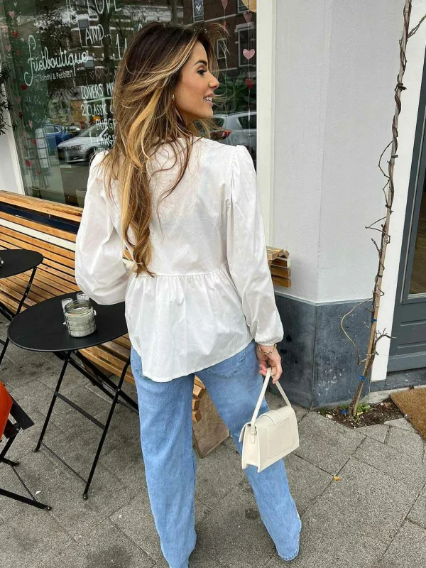 LOF Boutique Lua-May Bow Blouse White> Tops & Blousjes