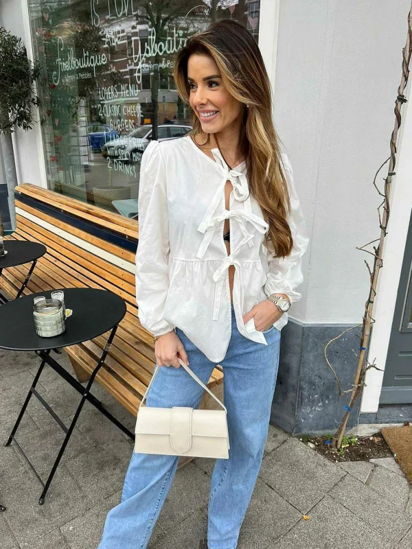 LOF Boutique Lua-May Bow Blouse White> Tops & Blousjes