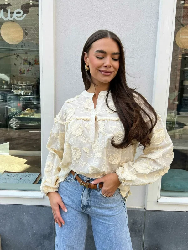 LOF Boutique Maeve Flower Blouse Beige> Tops & Blousjes