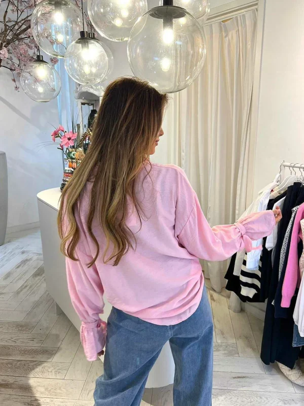 LOF Boutique Marloes Ruffle Sleeve Blouse Baby Pink> Tops & Blousjes