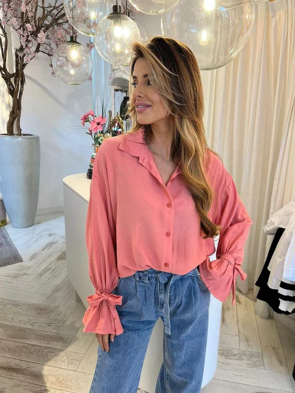 LOF Boutique Marloes Ruffle Sleeve Blouse Peach> Tops & Blousjes