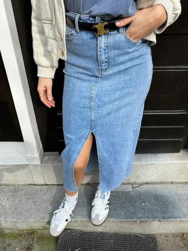 LOF Boutique Maxi Denim Skirt Blue> Rokken