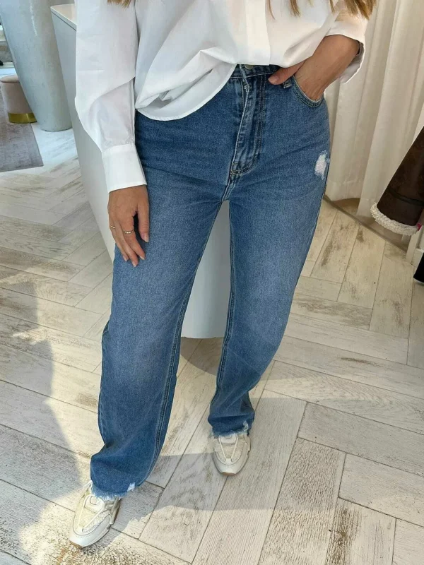 LOF Boutique Megan Straight Leg Jeans Blue> Broeken