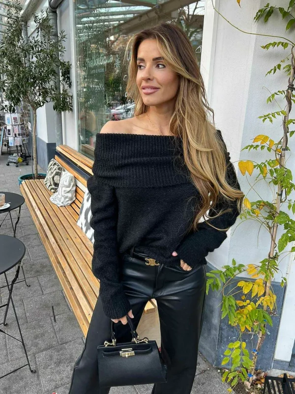 LOF Boutique Mia Off Shoulder Sweater Black> Truien