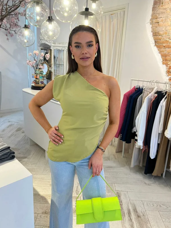 LOF Boutique Mia One Shoulder Top Lime> Tops & Blousjes