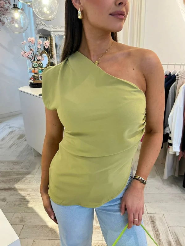 LOF Boutique Mia One Shoulder Top Lime> Tops & Blousjes