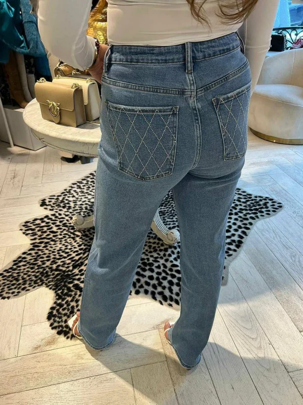 LOF Boutique Mila Strass Jeans Blue> Broeken