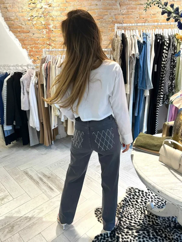 LOF Boutique Mila Strass Jeans Grey> Broeken