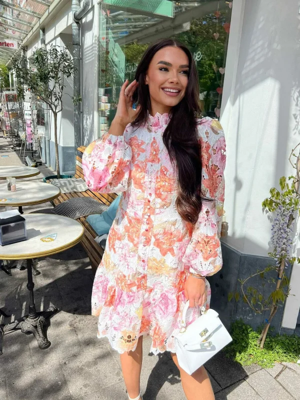 LOF Boutique Milou Broderie Dress Orange> Jurken