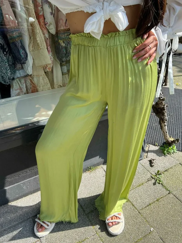 LOF Boutique Nala Silky Ruffle Pants Lime> Broeken