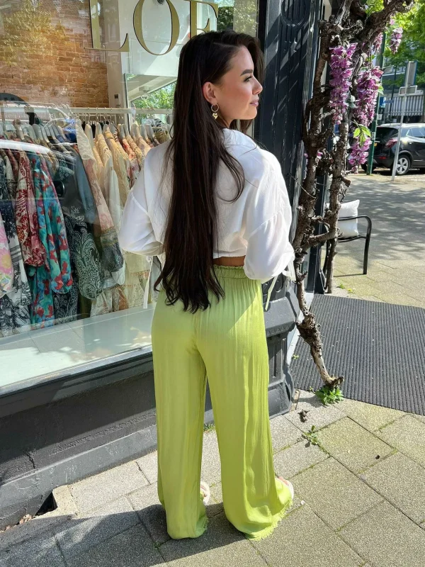 LOF Boutique Nala Silky Ruffle Pants Lime> Broeken