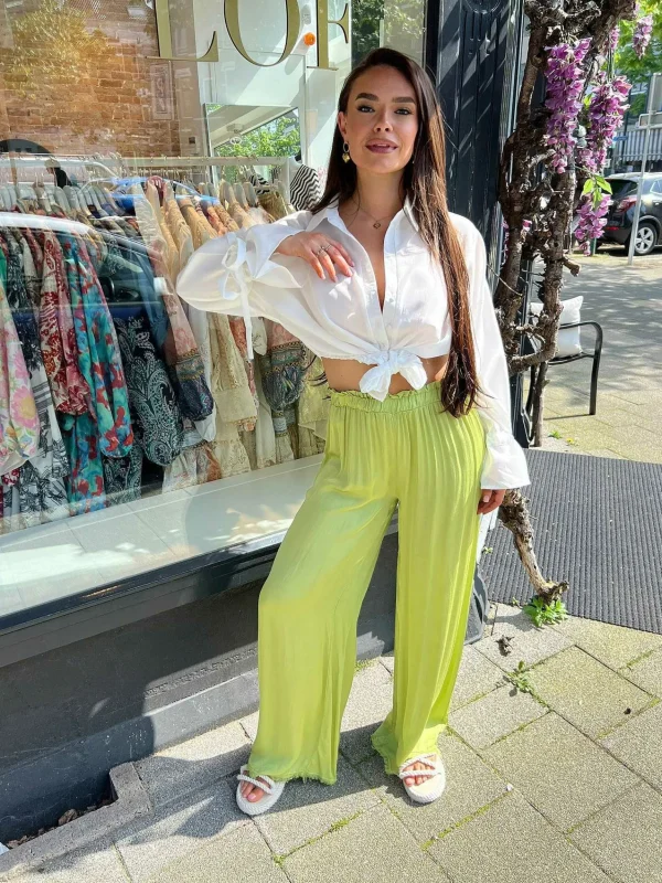 LOF Boutique Nala Silky Ruffle Pants Lime> Broeken