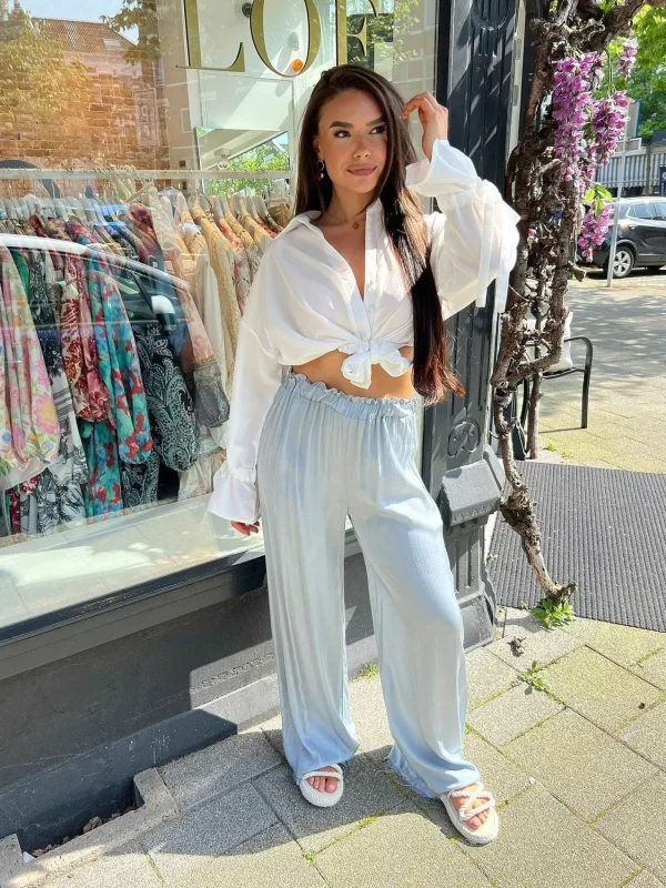 LOF Boutique Nala Silky Ruffle Pants Ocean Blue> Broeken