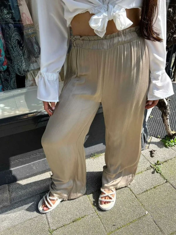 LOF Boutique Nala Silky Ruffle Pants Taupe> Broeken