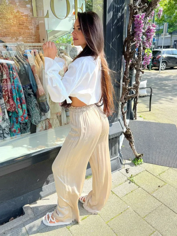 LOF Boutique Nala Silky Ruffle Pants Taupe> Broeken