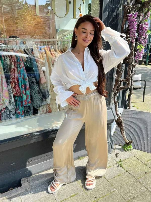 LOF Boutique Nala Silky Ruffle Pants Taupe> Broeken