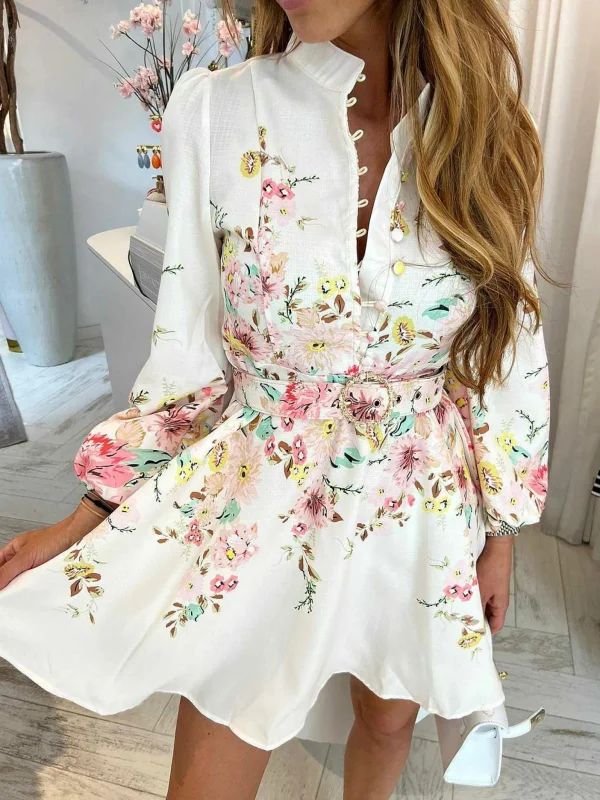 LOF Boutique Nela Flower Dress Off White> Jurken